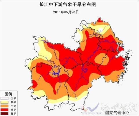 气象台发干旱黄色预警：长江中下游重度干旱