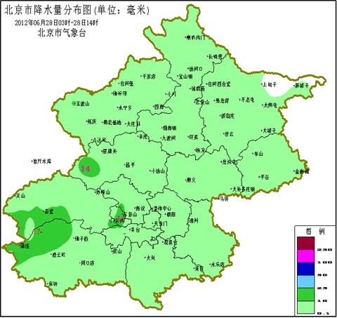 北京28日降水量分布