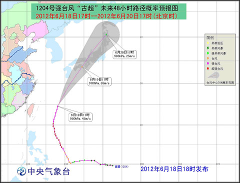 “古超”逐渐向日本南部沿海靠近