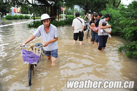 大暴雨席卷广西北海 市民积水路段拉网抓鱼