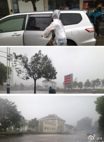 微博海葵：浙江象山石浦港，风雨交加