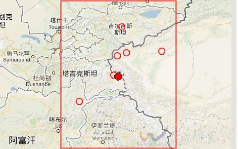 塔吉克斯坦地震震中位置