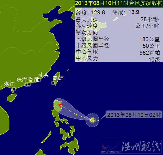 2013年11号尤特台风路径图