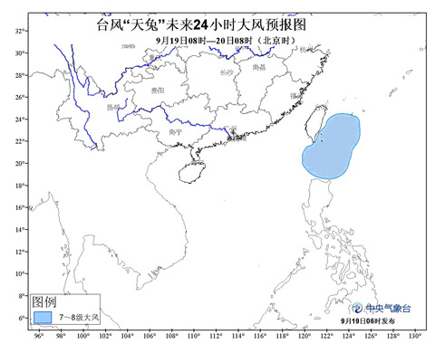 超强台风天兔带来的大风预报图