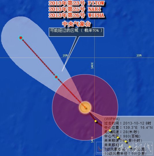 2013年第26号台风韦帕路径