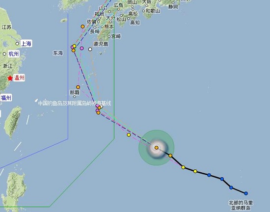 台风丹娜丝路径图 丹娜丝朝日本方向移动对我国无影响