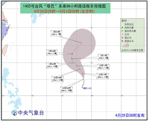 2014年第5号台风塔巴路径图