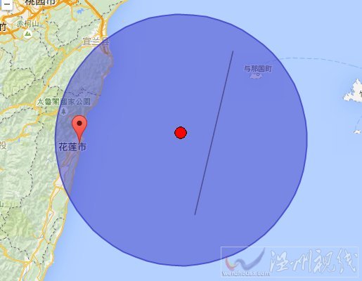 今天花莲地震震中示意图