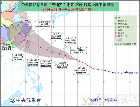 苏迪罗台风在浙江沿海一带登陆