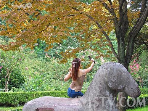 南京女子骑在文物上自拍