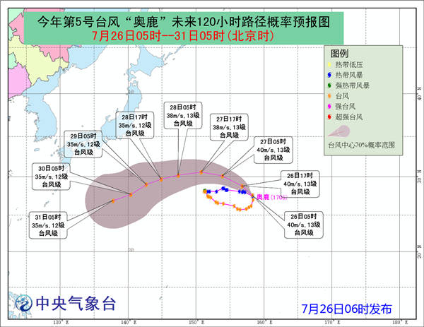 第5号台风奥鹿路径预报图