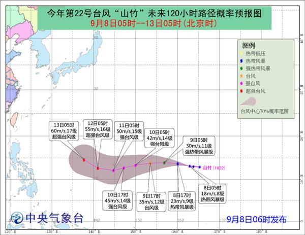 第22号台风山竹路径