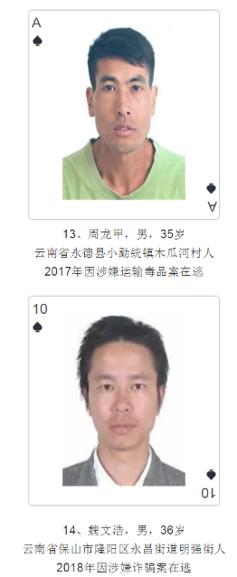 云南发扑克通缉令