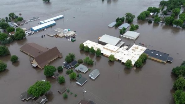 2024年6月22日美国爱荷华州罗克谷因强降雨而被洪水淹没的地区。